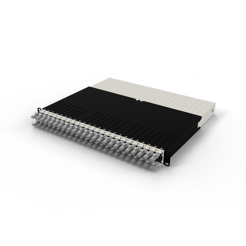 Patchbox patchbox.one Kabeleinzugssystem 8RU/UTP (0,8 m) mit 24 Kassetten, Patchkabel Cat. 6a, U/UTP, PoE++, Kabel grau