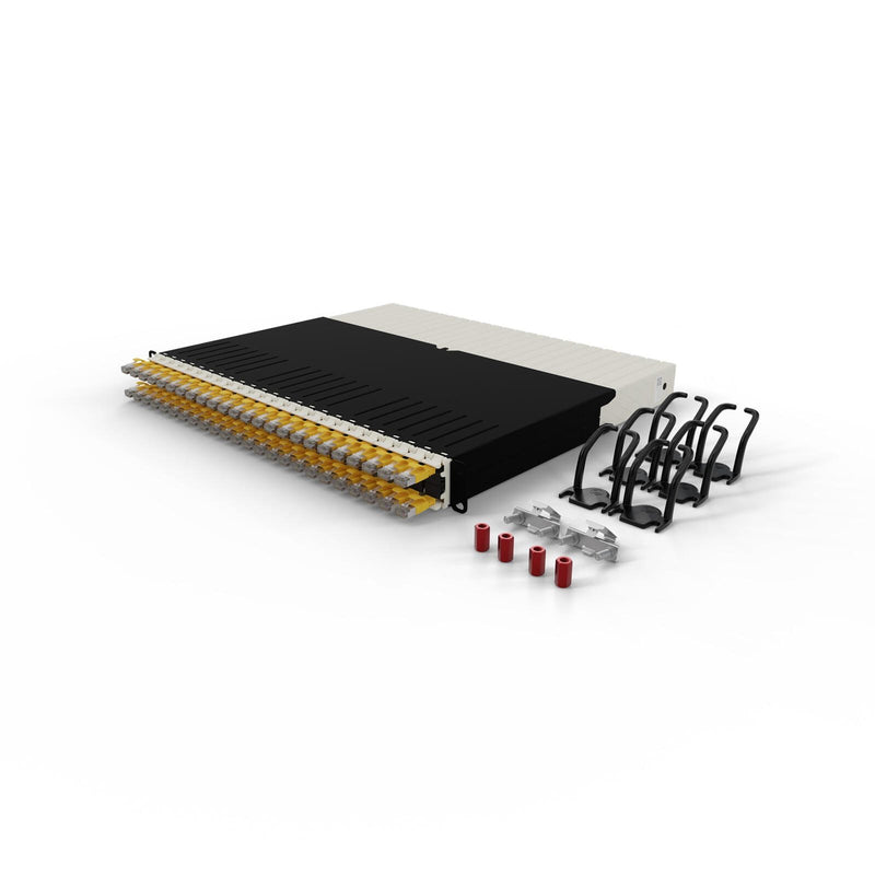 Patchbox patchbox.one Kabeleinzugssystem 8RU/STP (0,8 m) mit 24 Kassetten, Patchkabel Cat. 6a, U/FTP, PoE, Kabel gelb