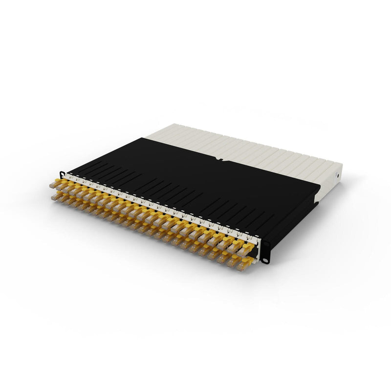 Patchbox patchbox.one Kabeleinzugssystem 8RU/UTP (0,8 m) mit 24 Kassetten, Patchkabel Cat. 6a, U/UTP, PoE++, Kabel gelb