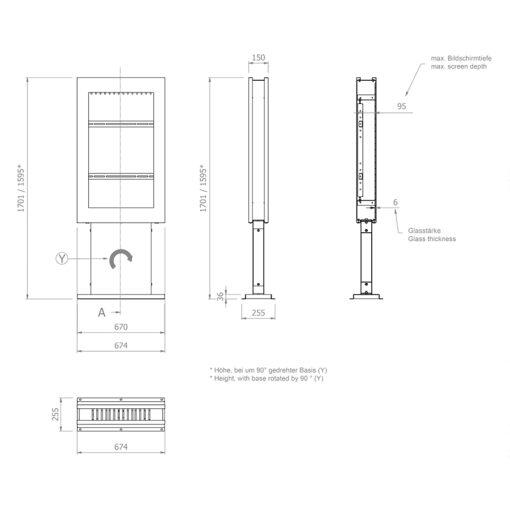 Hagor vis-it® HP Bolt-Down 43' Indoorstele Portrait inkl. Schutzglasscheibe