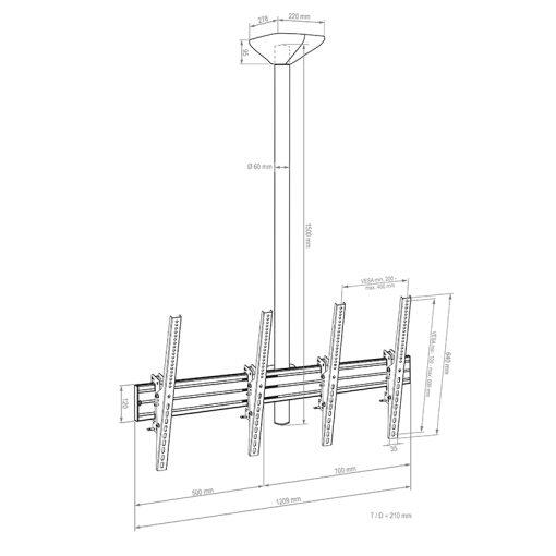 Hagor comPROnents® Menuboard Deckenhalterung für 2 Displays 46-65 Zoll