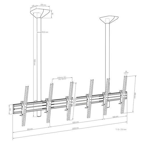 Hagor comPROnents® Menuboard Deckenhalterung für 3 Displays 46-65 Zoll
