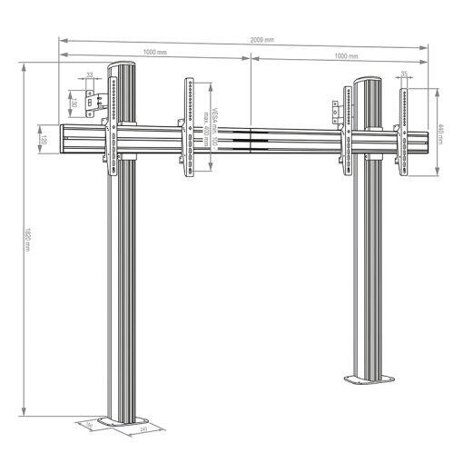 Hagor comPROnents® Standsystem Boden-Wand für 2 Displays 55-65 Zoll
