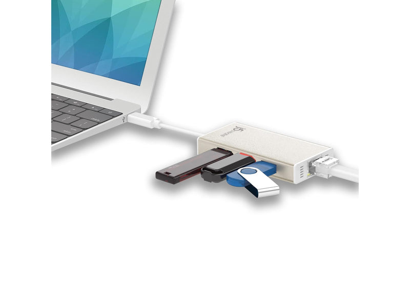 j5create 3-Port USB Hub (with Ethernet) USB-Hubs - USB 3.0 - 3 - silber