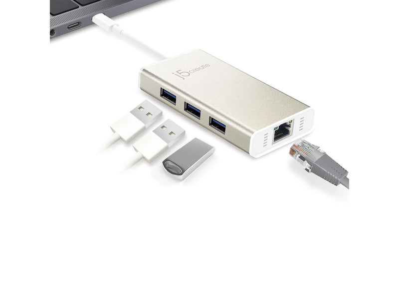 j5create 3-Port USB Hub (with Ethernet) USB-Hubs - USB 3.0 - 3 - silber