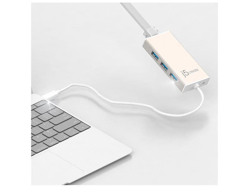 j5create 3-Port USB Hub (with Ethernet) USB-Hubs - USB 3.0 - 3 - silber