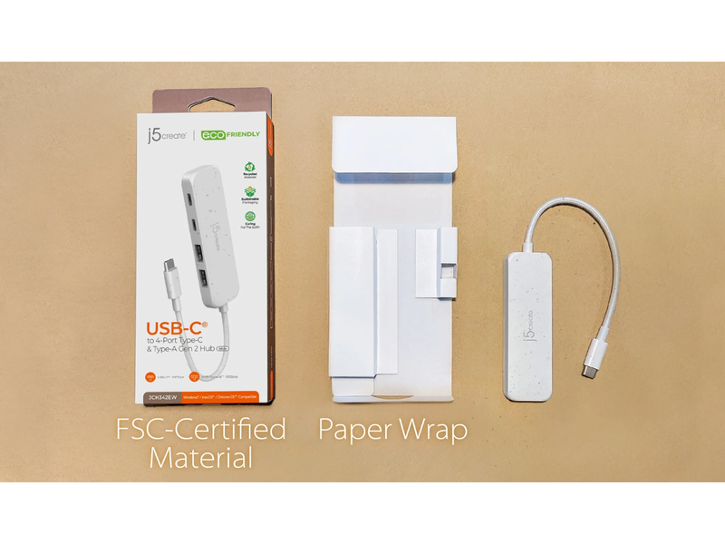 j5create USB-C to 4-Port USB Hub USB-Hubs - USB 3.2 - 4 - Weiß