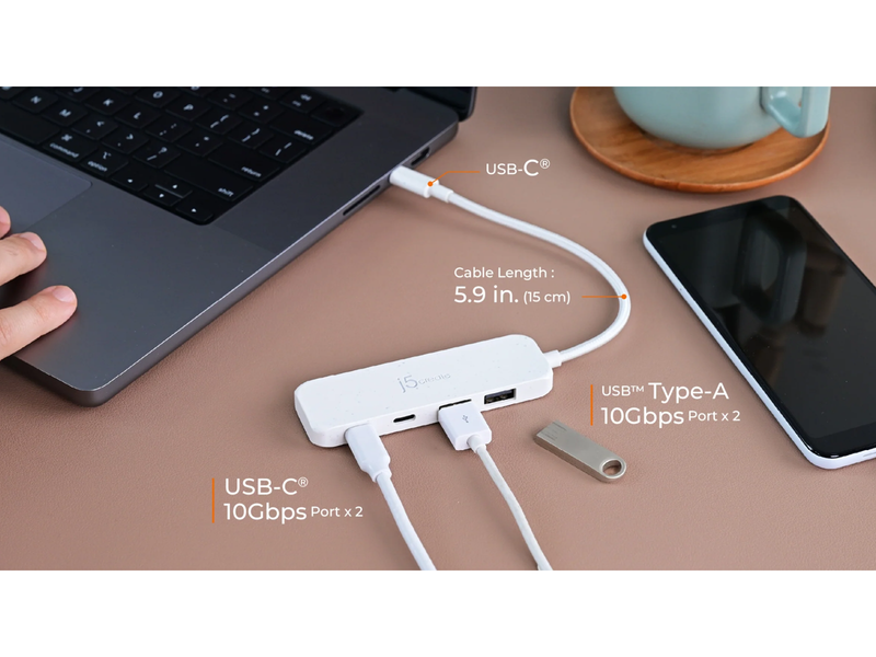 j5create USB-C to 4-Port USB Hub USB-Hubs - USB 3.2 - 4 - Weiß