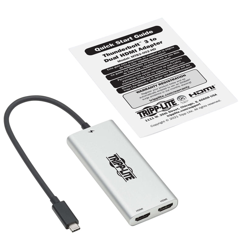 Eaton Tripp Lite Series Dual-Monizur Thunderbolt 3 zu HDMI Adapter (M/2xF) - 4K 60 Hz, 4:4:4, Silver
