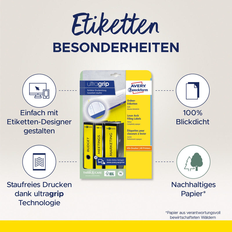 AVERY Zweckform Ordneretiketten 61,0 x 297,0 mm gelb