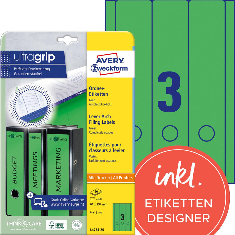 AVERY Zweckform Ordneretiketten 61,0 x 297,0 mm grün