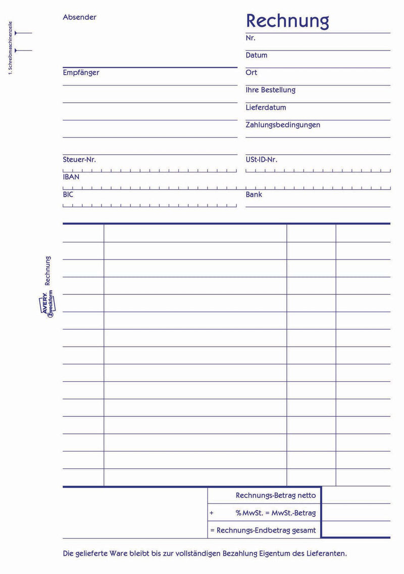 AVERY Zweckform Formularbuch Rechnung DIN A5 1x 100 Seiten