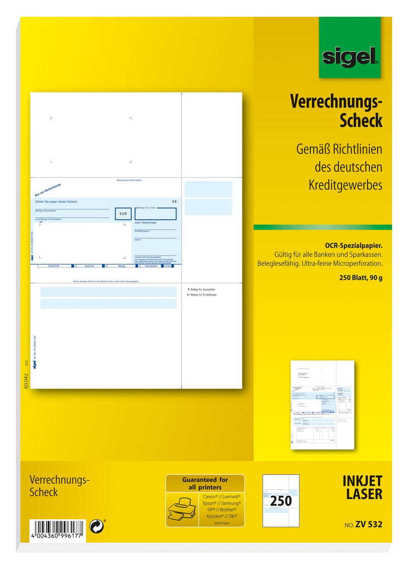 SIGEL Bankformulare SEPA-Verrechnungsscheck DIN A4 250 Seiten