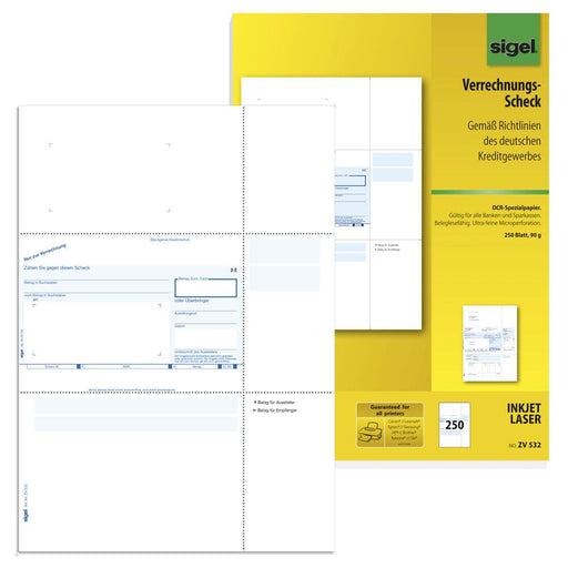 SIGEL Bankformulare SEPA-Verrechnungsscheck DIN A4 250 Seiten