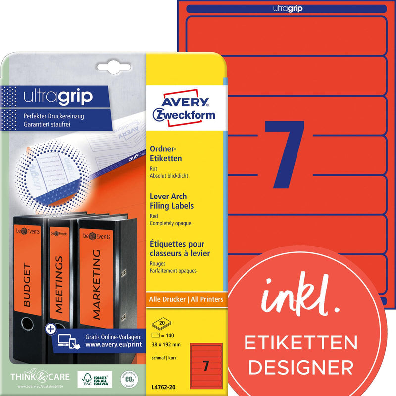 AVERY Zweckform Ordneretiketten 38,0 x 192,0 mm rot