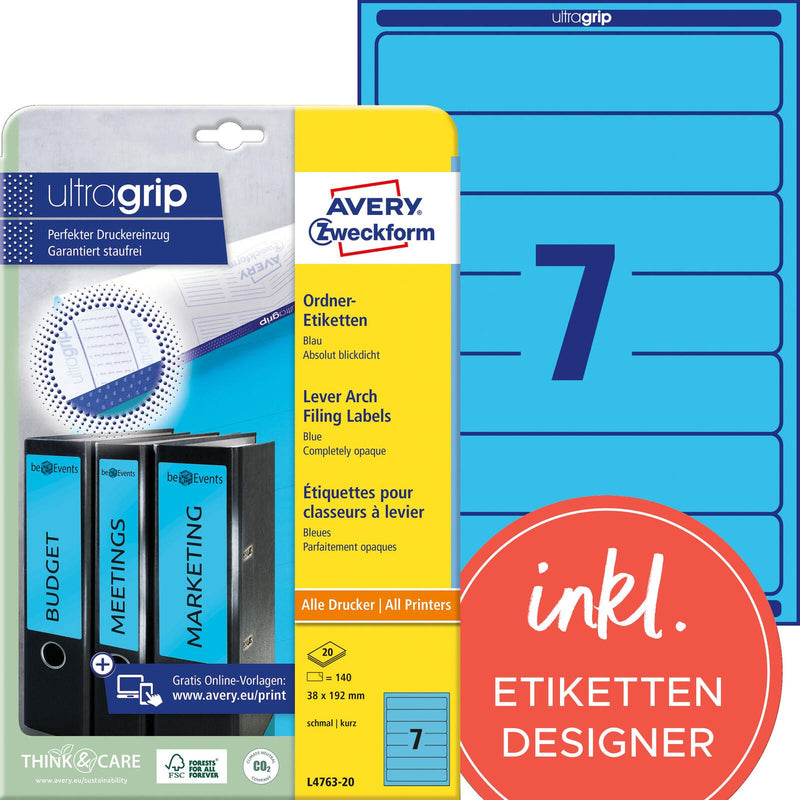 AVERY Zweckform Ordneretiketten 38,0 x 192,0 mm blau