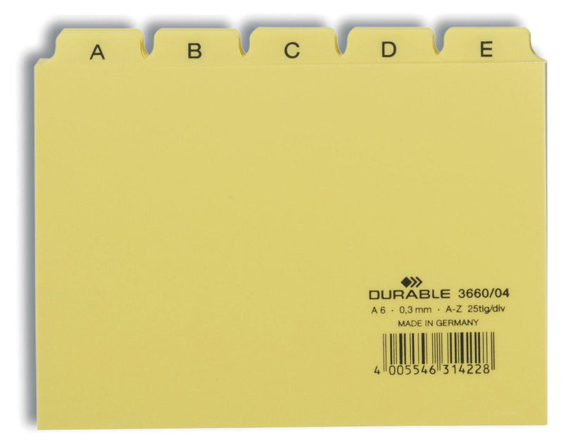DURABLE Karteikartenregister A-Z gelb für DIN-A6-Karteikästen
