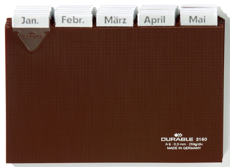 DURABLE Karteikartenregister A-Z, blanko, Jan.-Dez., 0-31 braun für DIN-A6-Karteikästen
