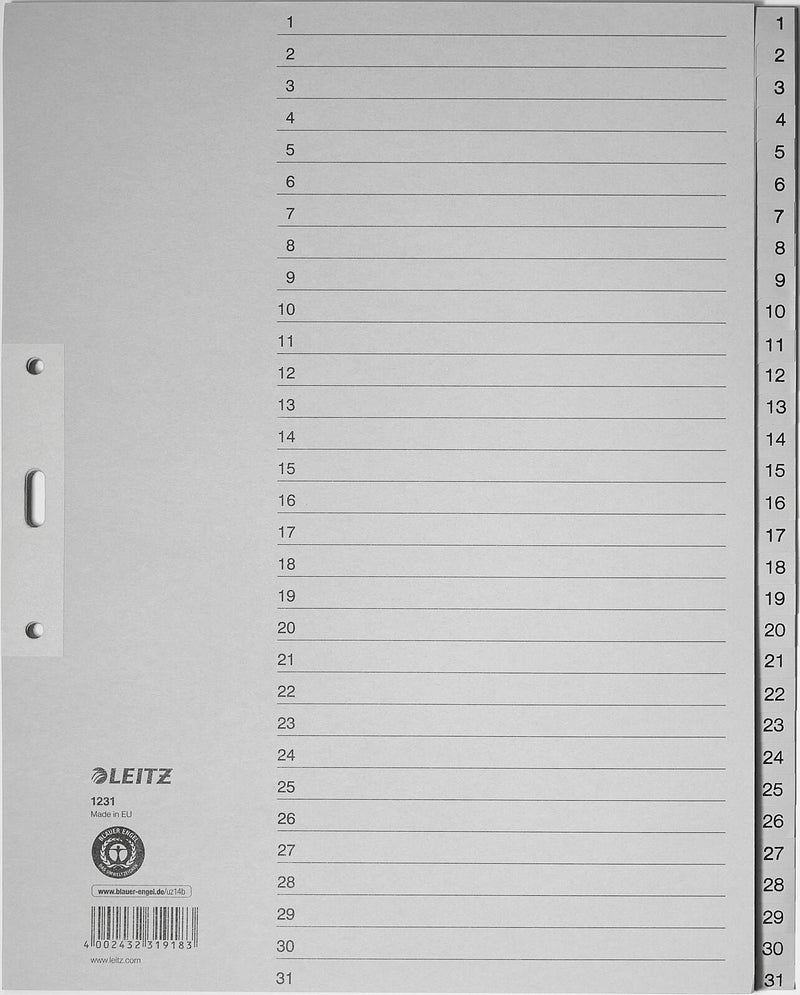 LEITZ Ordnerregister Vollformat, Überbreite 1-31 DIN A4
