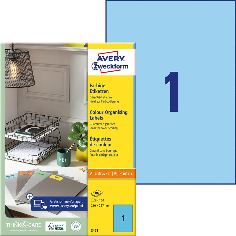 AVERY Zweckform Etiketten 3471 blau 210,0 x 297,0 mm