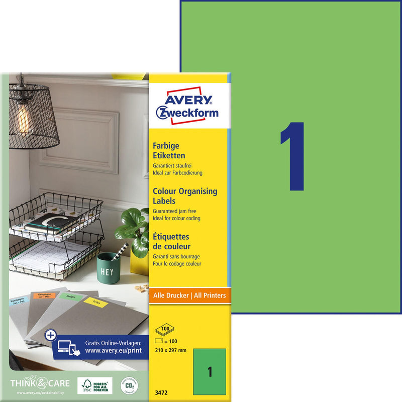 AVERY Zweckform Etiketten 3472 grün 210,0 x 297,0 mm