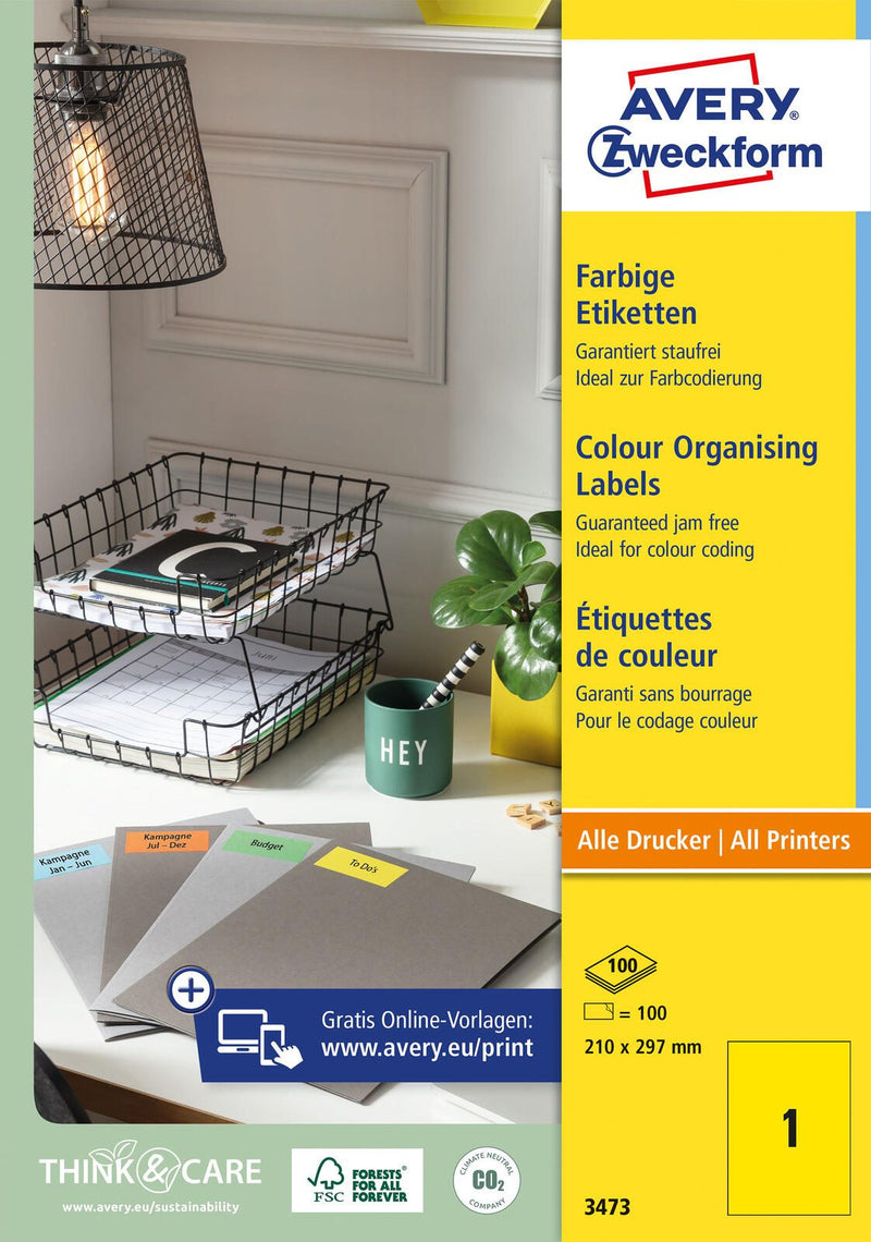 AVERY Zweckform Etiketten 3473 gelb 210,0 x 297,0 mm