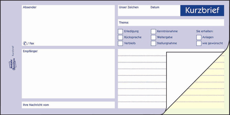 AVERY Zweckform Formularbuch Kurzbrief 1/3 DIN A4 2x 40 Seiten