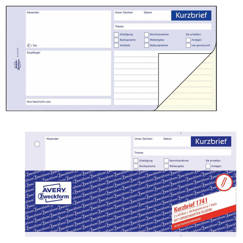 AVERY Zweckform Formularbuch Kurzbrief 1/3 DIN A4 2x 40 Seiten