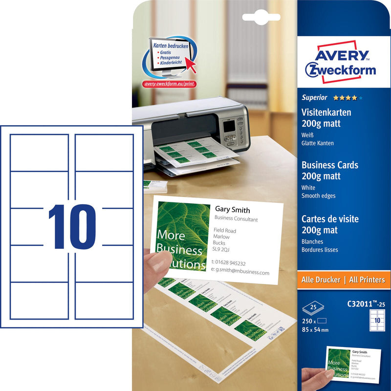 AVERY Zweckform Visitenkarten 200 g/m² matt weiß