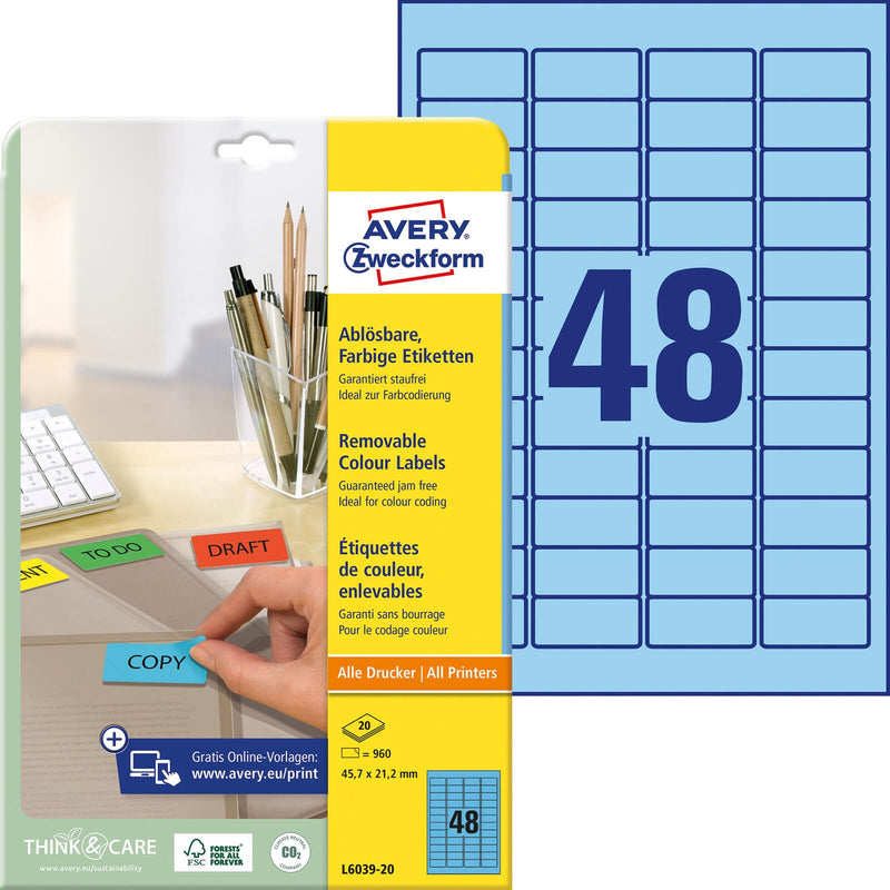 AVERY Zweckform Etiketten L6039-20 blau 45,7 x 21,2 mm