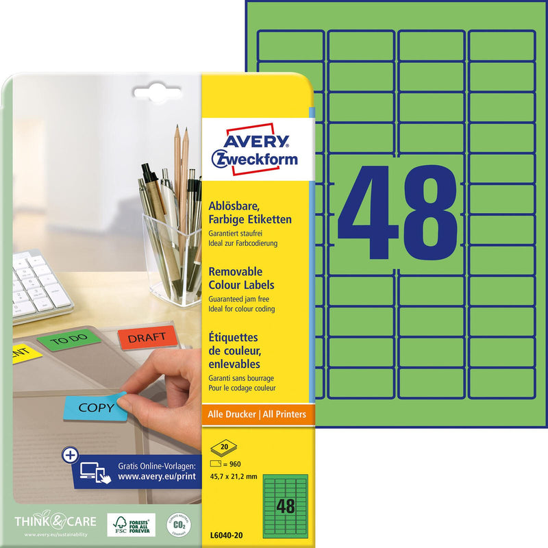 AVERY Zweckform Etiketten L6040-20 grün 45,7 x 21,2 mm