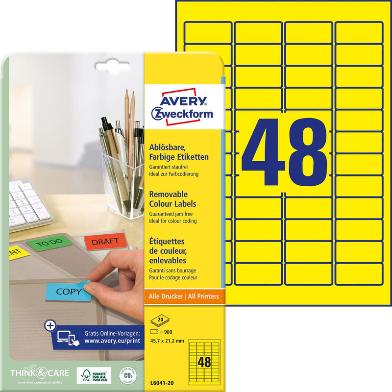 AVERY Zweckform Etiketten L6041-20 gelb 45,7 x 21,2 mm