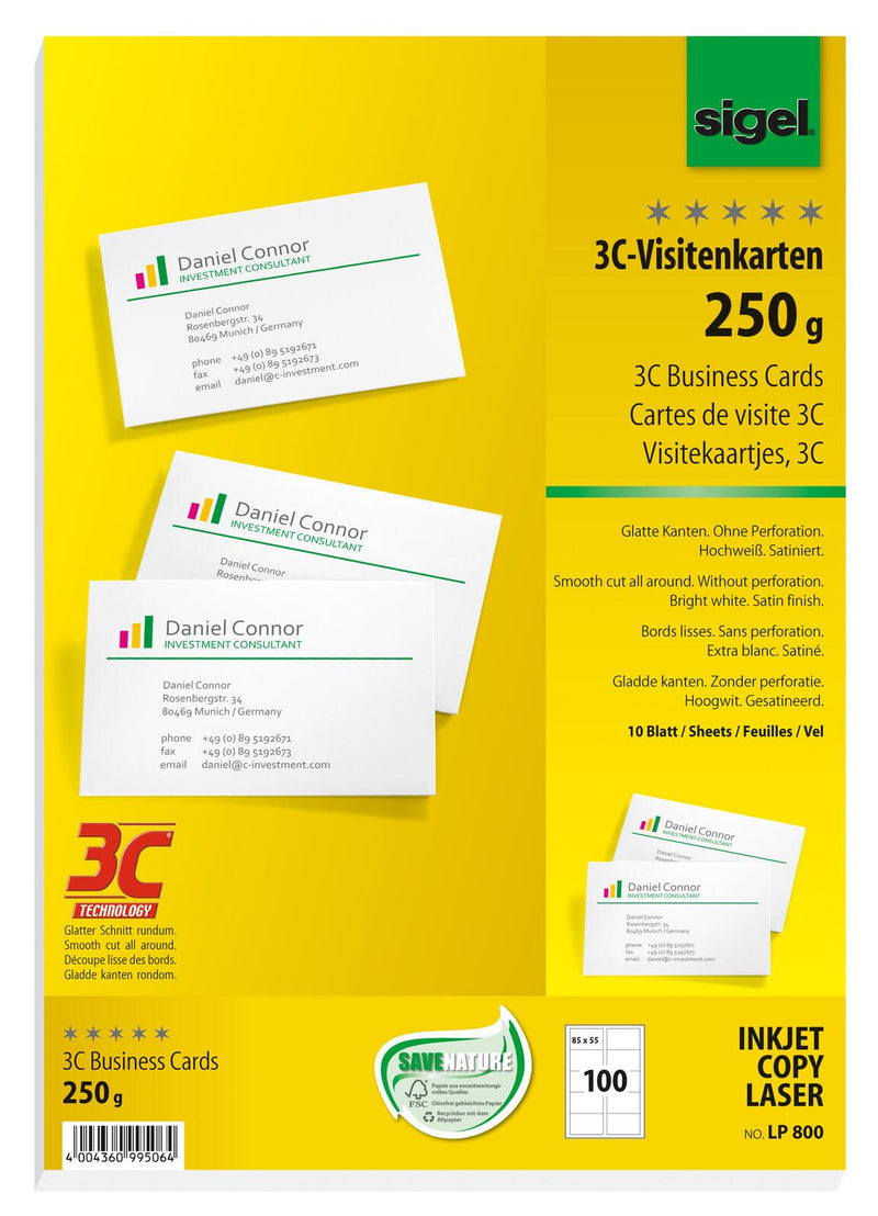 SIGEL Visitenkarten 250 g/m² satiniert hochweiß