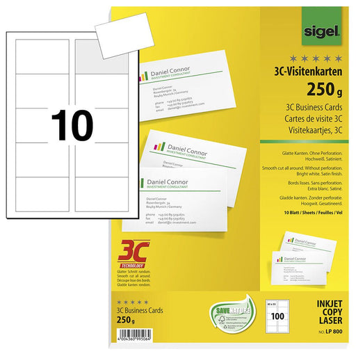 SIGEL Visitenkarten 250 g/m² satiniert hochweiß
