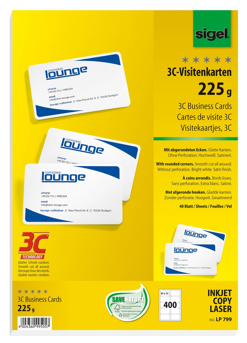 SIGEL Visitenkarten 225 g/m² satiniert hochweiß