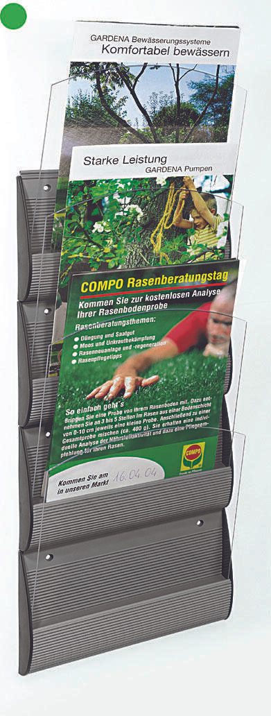 PAPERFLOW Integral Wandprospekthalter DIN A4 4-Fach silber, transparent