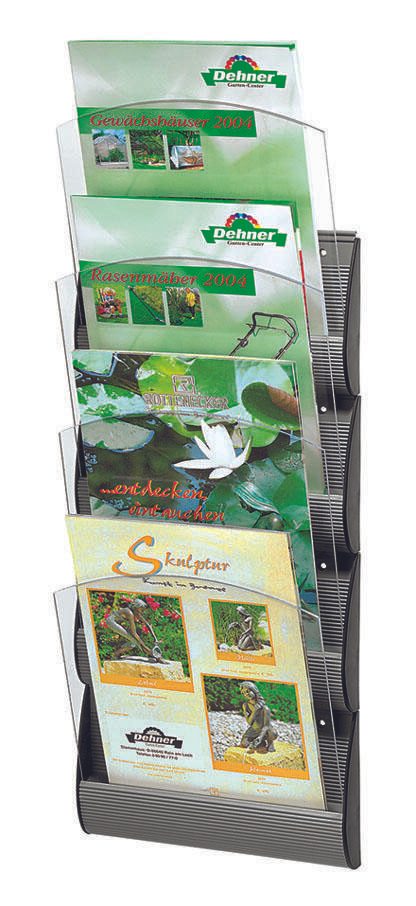 PAPERFLOW Integral Wandprospekthalter DIN A4 4-Fach silber, transparent