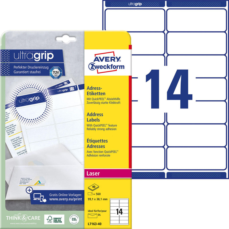 AVERY Zweckform Adressetiketten L7163-40 weiß 99,1 x 38,1 mm