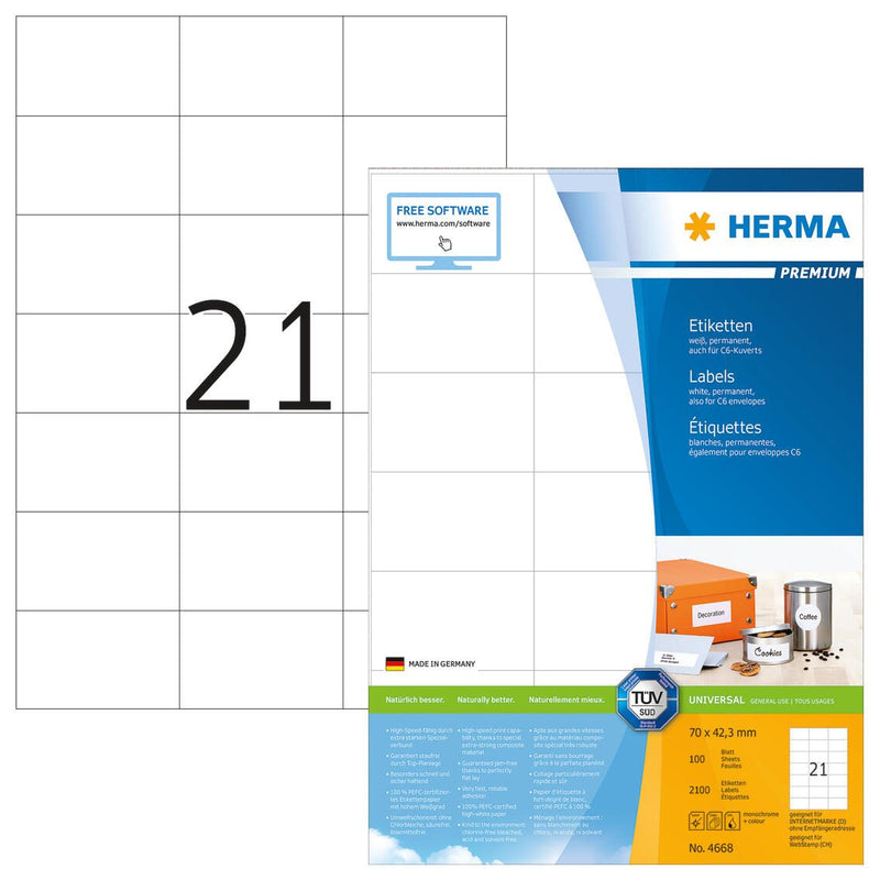 HERMA Etiketten 4668 weiß 70,0 x 42,3 mm