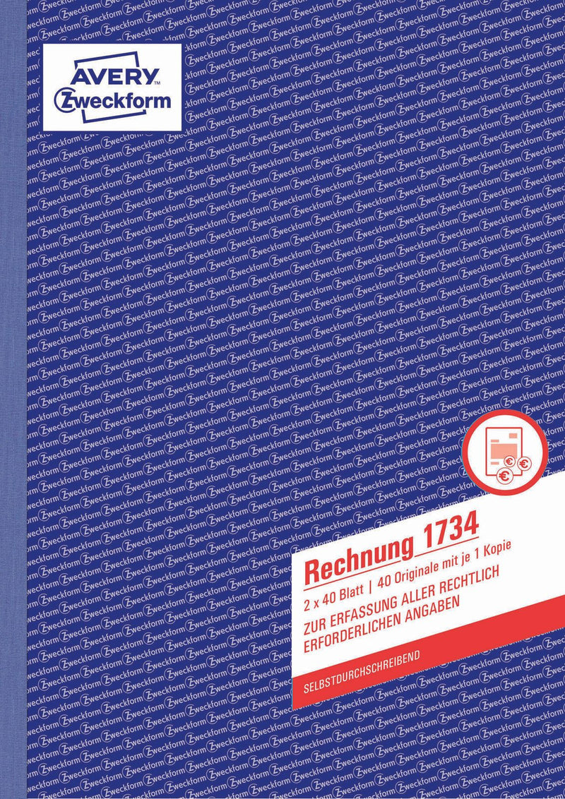 AVERY Zweckform Formularbuch Rechnung DIN A4 2x 40 Seiten