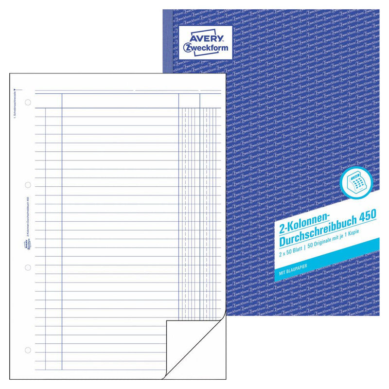AVERY Zweckform Formularbuch Kolonnen-Durchschreibebuch DIN A4 2x 50 Seiten