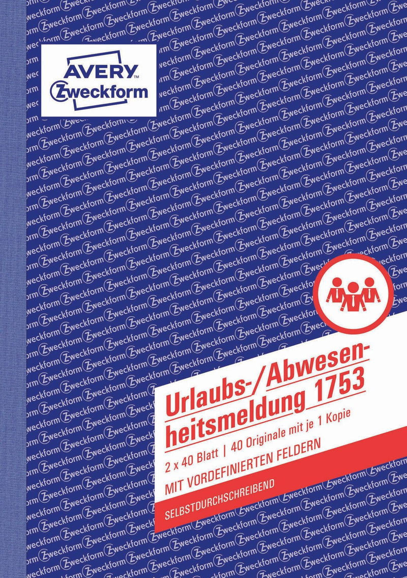 AVERY Zweckform Formularbuch Urlaubsabwesenheitsmeldung DIN A5 2x 40 Seiten