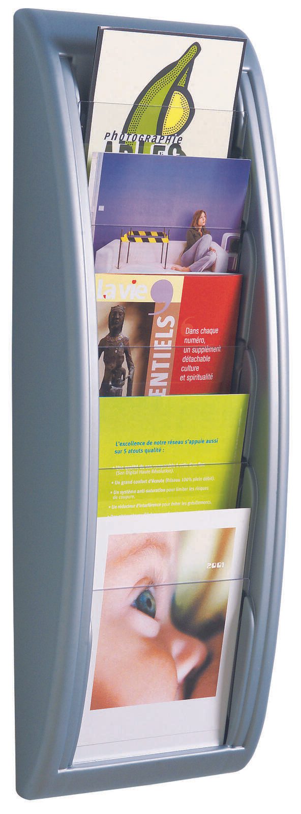 PAPERFLOW Kompakt Wandprospekthalter A5 5-Fach silber