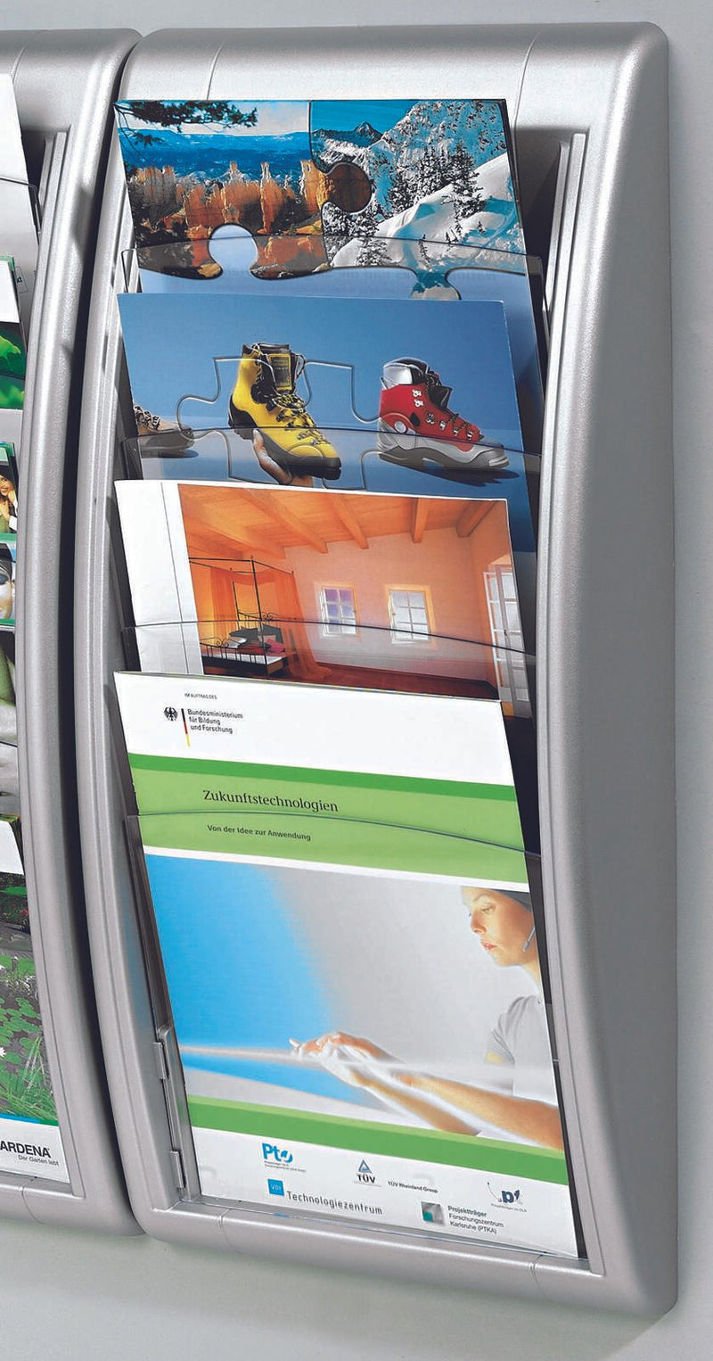 PAPERFLOW Kompakt Wandprospekthalter DIN A4 hoch 4-Fach silber