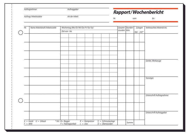 SIGEL Formularbuch Wochenbericht DIN A5 quer 1x 100 Seiten