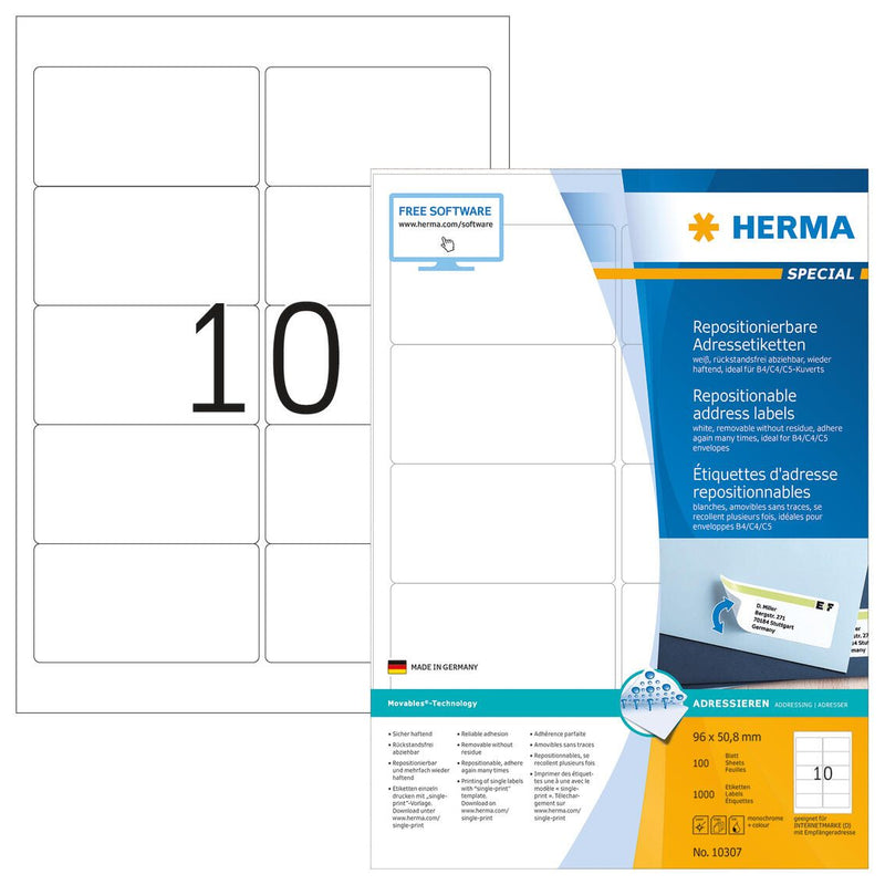 HERMA SPECIAL Adressetiketten weiß 96,0 x 50,8 mm
