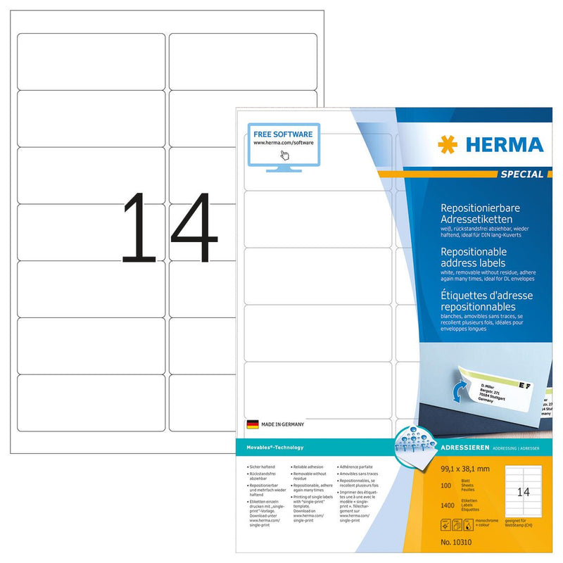 HERMA SPECIAL Adressetiketten weiß 99,1 x 38,1 mm