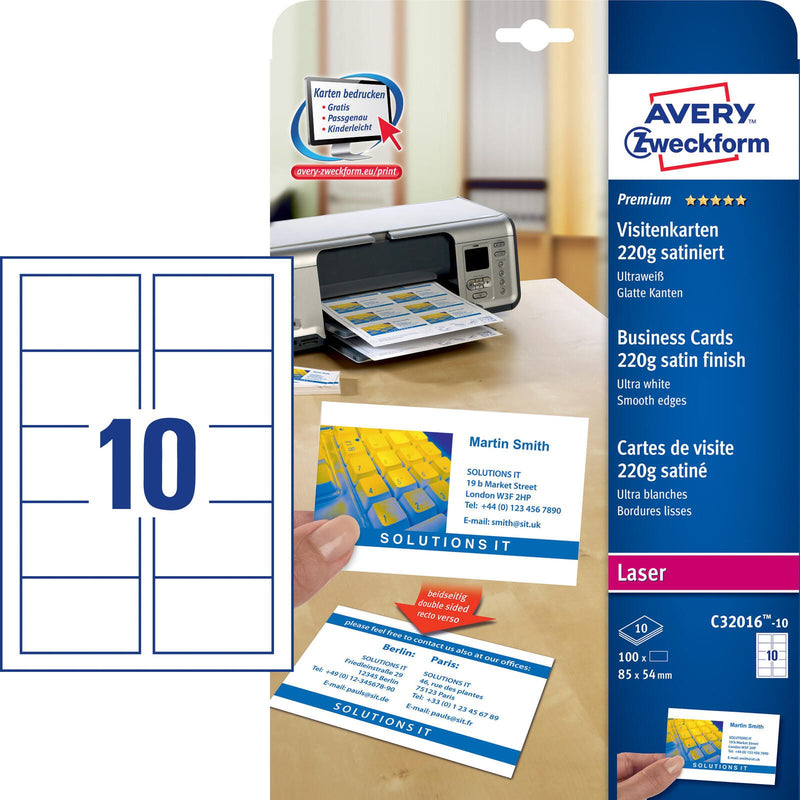 AVERY Zweckform Visitenkarten 220 g/m² satiniert ultraweiß