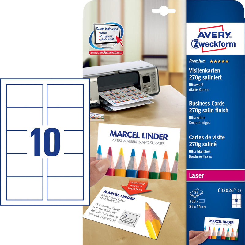 AVERY Zweckform Visitenkarten 270 g/m² satiniert ultraweiß
