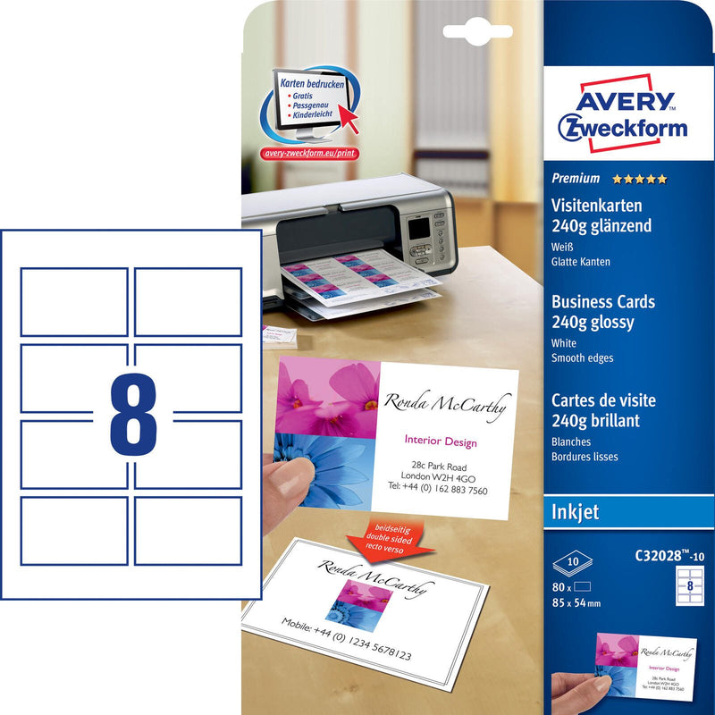 AVERY Zweckform Visitenkarten 240 g/m² hochglänzend weiß